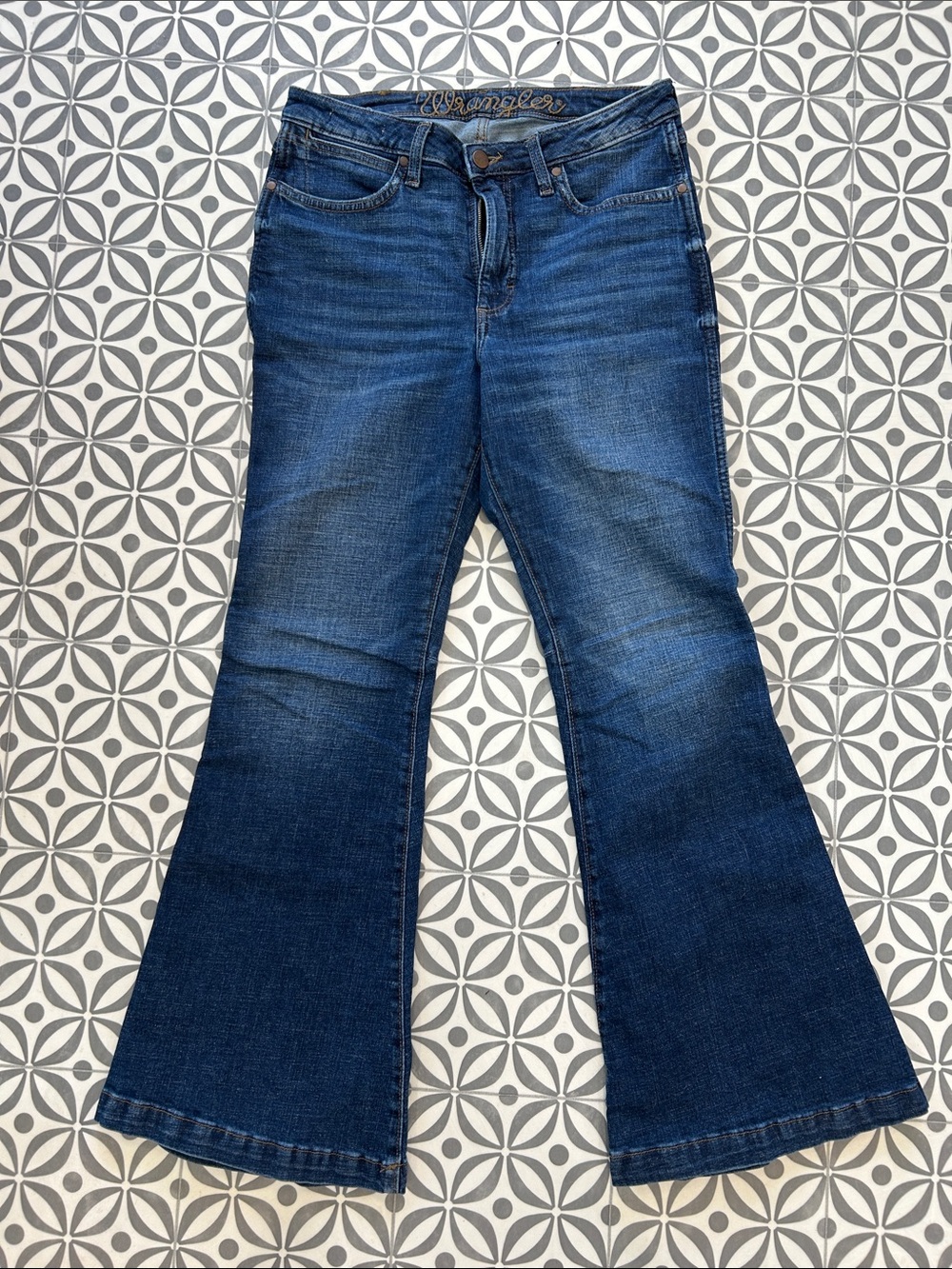 Wrangler Dark Blue Flared Wide Leg Jeans